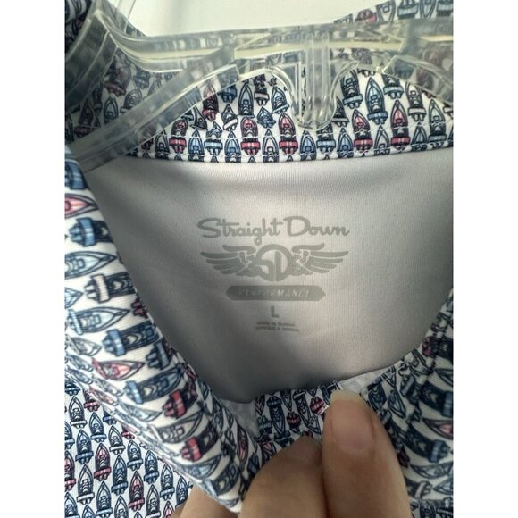 Straight Down Golf Polo Mens Size Large Boat All Over Speed Boats Print w/Logo - Picture 4 of 5